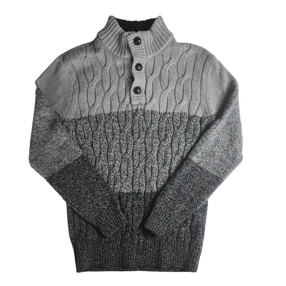 Method Boys M 10/12 Gray Cable Knit Quarter Button Sweater Sherpa Lined Collar